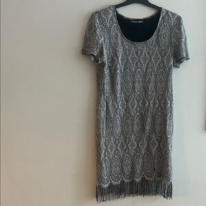 Elegant silver Lace Dress lined with shoulder pads